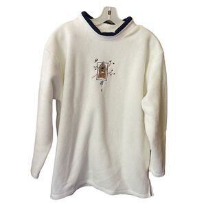 Vintage Top Stitch size XL fleece embroidered pullover birdhouse chickadee